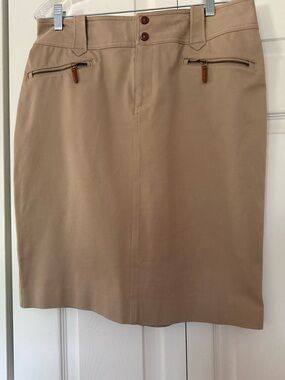Resell: Lauren Ralph Lauren Tan Pencil Skirt with Zip Pocket Detail Size: 10